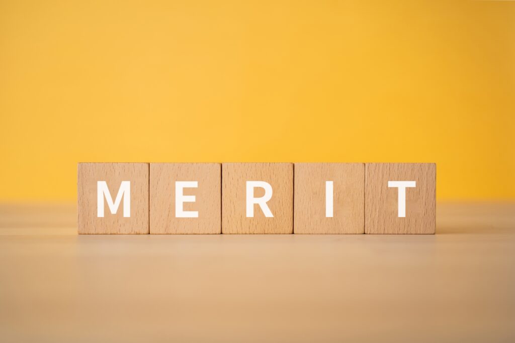 MERITと書かれたブロックが並んでいる画像