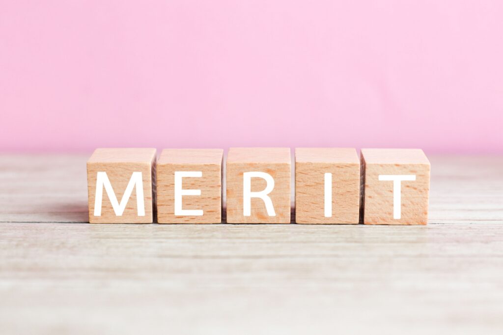 MERITと書いてあるブロックの画像