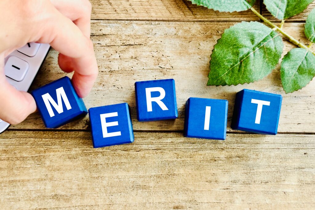 MERITと書かれたブロックを並べている画像